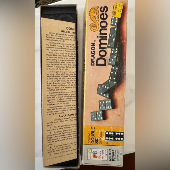 Dominos game Wooden Dragon Double Six box dated 1970 Milton Bradley toys kids - Picture 6 of 10